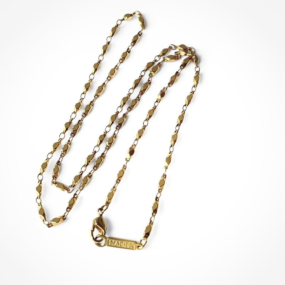 Vintage Napier Twisted Link Chain Necklace Geometric Polished Gold Tone Signed